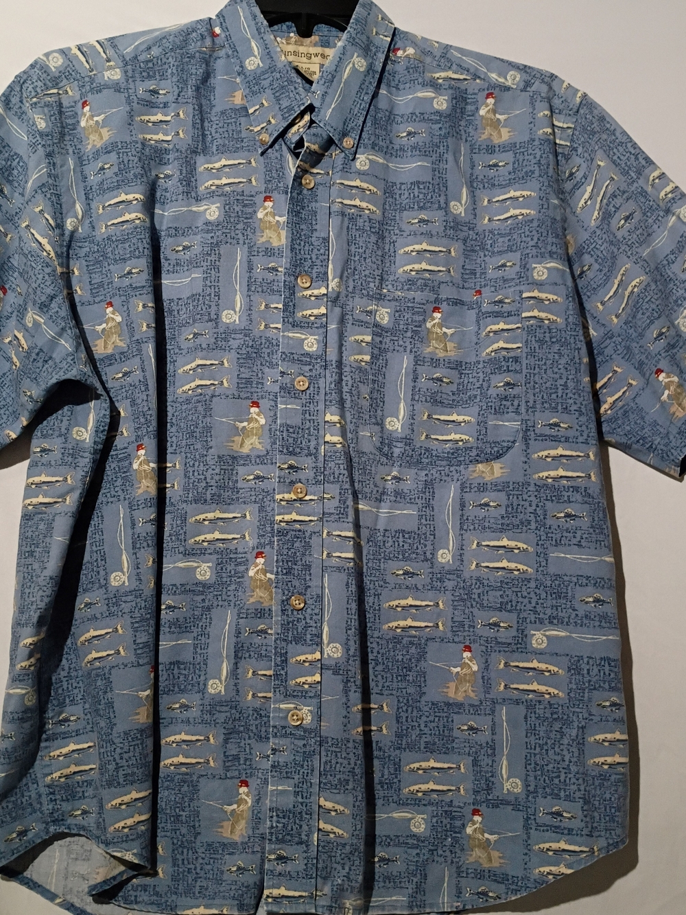 Vintage Mens Flyfishing Print Button Down Large